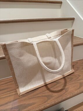 Neutral Jute Tote Bag with Contrast Trim